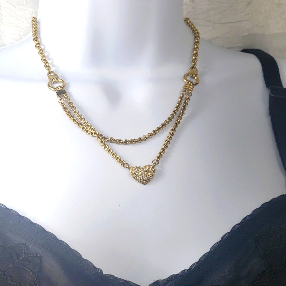 Gold Chains With Rhinestones Heart Charm